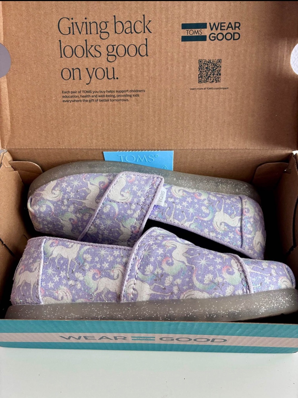 TOMS Kids 10 Alpargata Misty Lilac Iridescent Unicorn canvas shoes